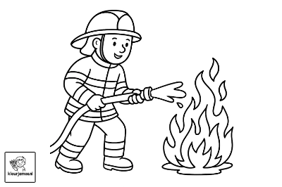 Brandweerman blussen kleurplaat