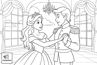 Dansende Prins en Prinses Kleurplaat