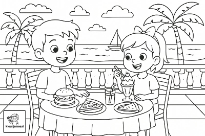 Eten op een terrasje kleurplaat