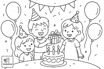 Kinderen vieren feest kleurplaat