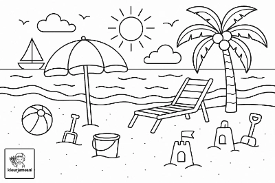Naar het strand kleurplaat