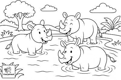 Neushoorns spelen in het water