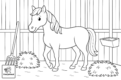 Paard in de stal kleurplaat