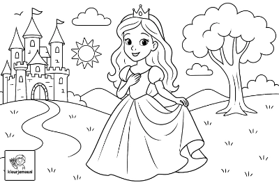 Prinses bij kasteel kleurplaat
