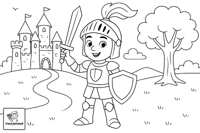 Ridder bij kasteel kleurplaat