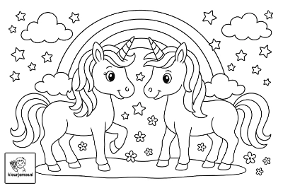 Twee unicorns kleurplaat