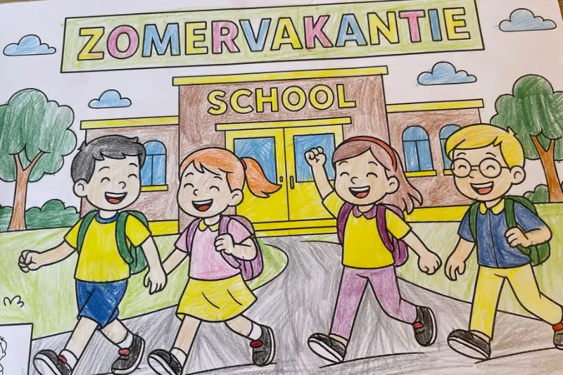 Zomervakantie Kleurplaat Ingekleurd